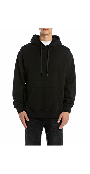 リラックスフィット レタリング刺しゅうコットンフリースフーディー